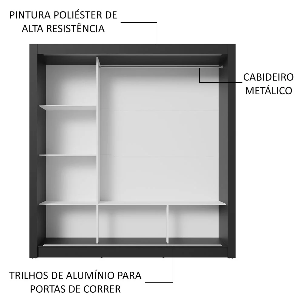 Guarda-Roupa Casal 3 Portas de Correr com Espelhos Preto/Branco Nobre Madesa - Image 5