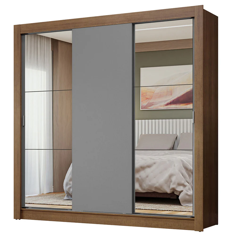 Guarda-Roupa Casal 3 Portas de Correr com Espelhos Rustic/Cinza Nobre Madesa - Image 2