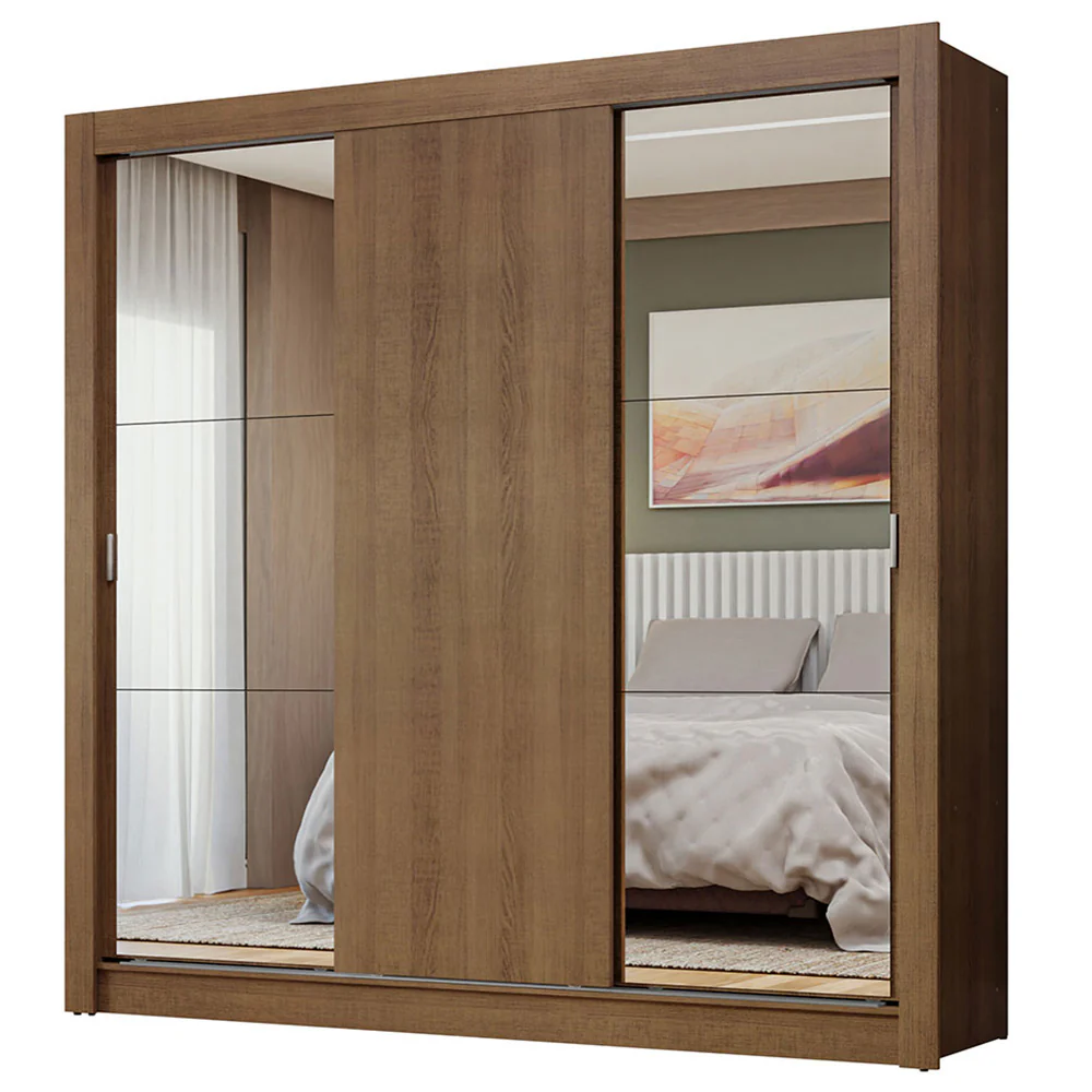 Guarda-Roupa Casal 3 Portas de Correr com Espelhos Rustic Nobre Madesa - Image 2