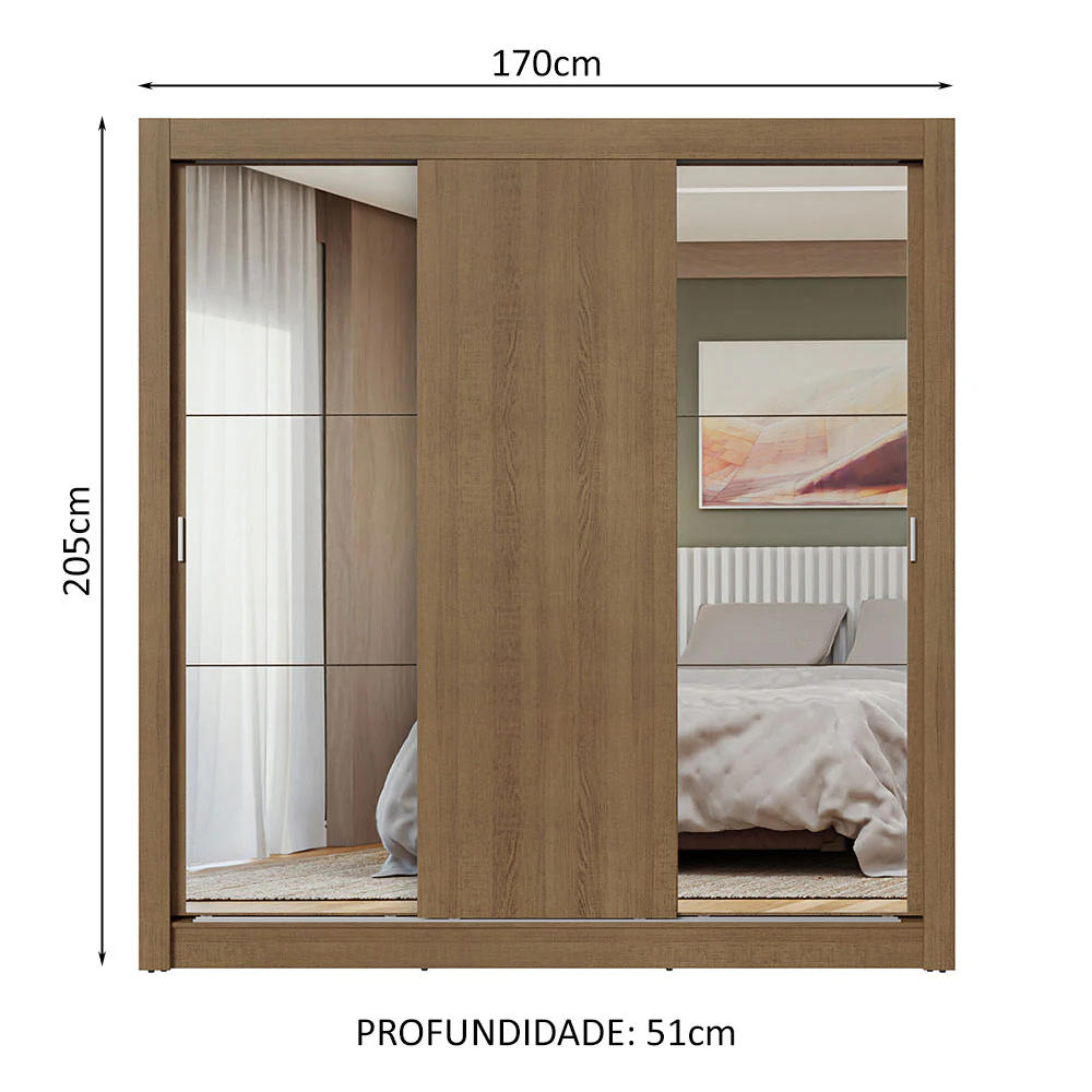 Guarda-Roupa Casal 3 Portas de Correr com Espelhos Rustic Nobre Madesa - Image 3
