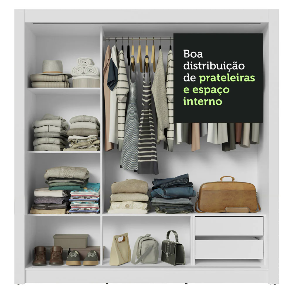 Guarda-Roupa Casal 3 Portas de Correr de Espelho 2 Gavetas Branco Sublime Madesa - Image 8
