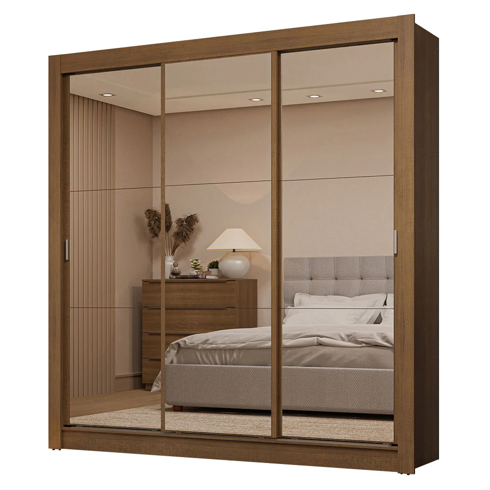 Guarda-Roupa Casal 3 Portas de Correr de Espelho 2 Gavetas Rustic Sublime Madesa - Image 2