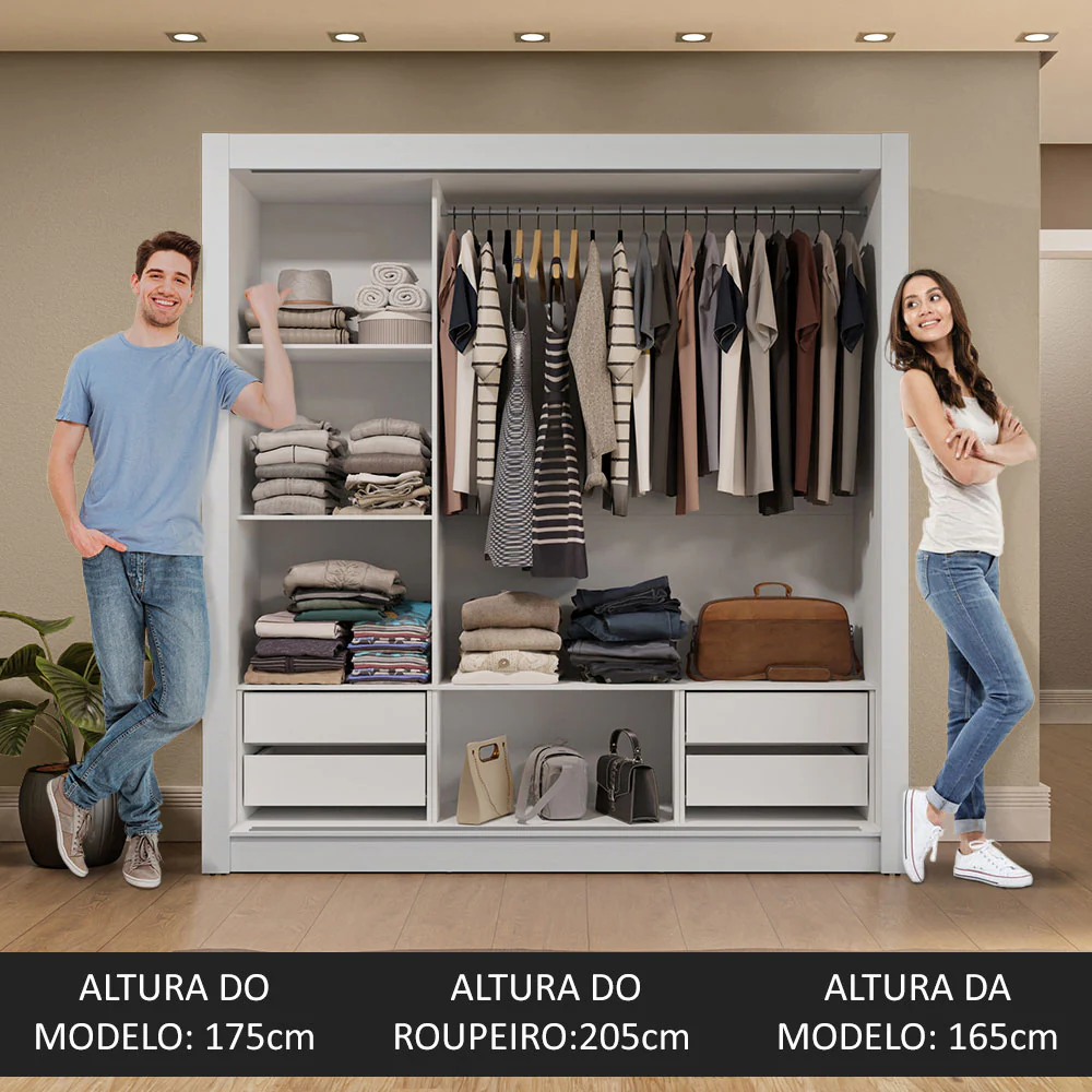 Guarda-Roupa Casal 3 Portas de Correr de Espelho 4 Gavetas Branco Sublime Plus Madesa - Image 5