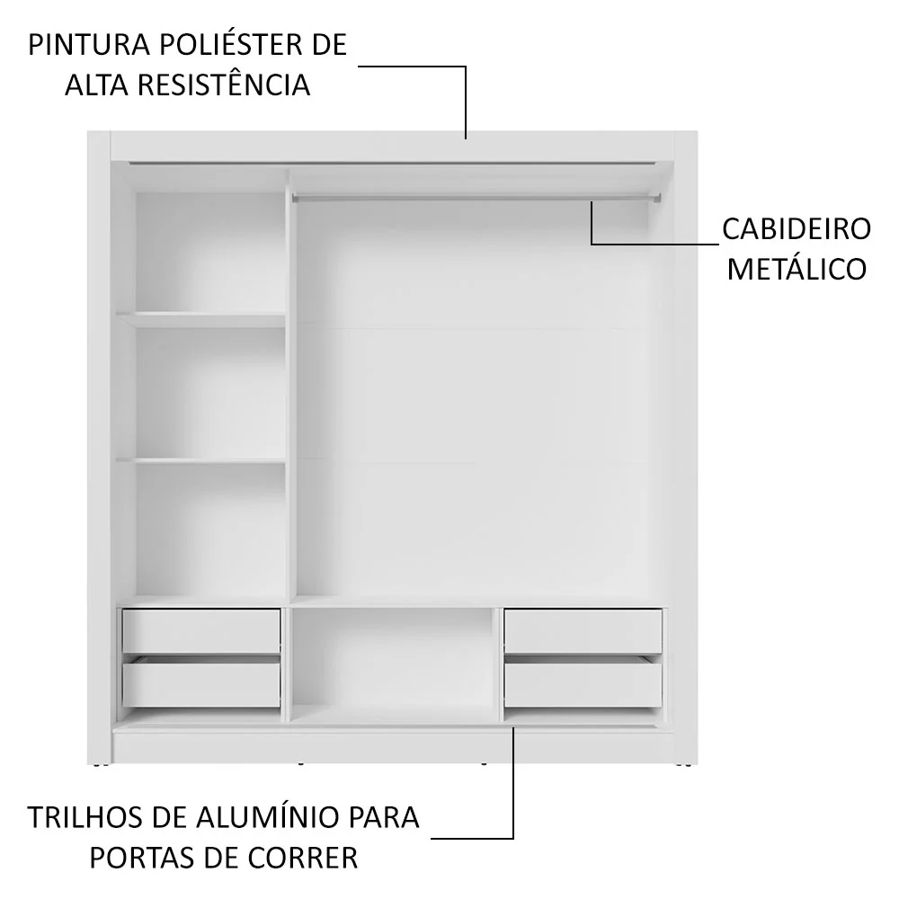 Guarda-Roupa Casal 3 Portas de Correr de Espelho 4 Gavetas Branco Sublime Plus Madesa - Image 6