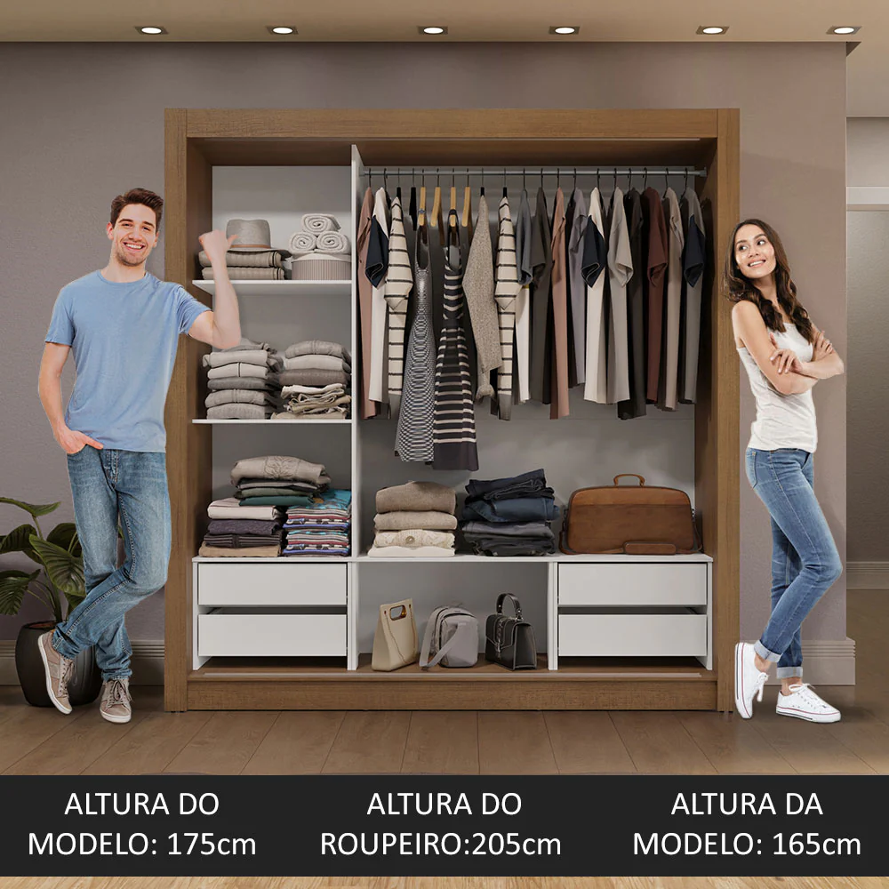 Guarda-Roupa Casal 3 Portas de Correr de Espelho 4 Gavetas Rustic Sublime Plus Madesa - Image 5