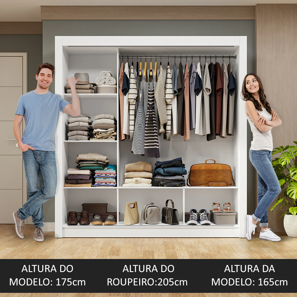 Guarda-Roupa Casal 3 Portas de Correr de Espelho Branco Nobre Madesa - Image 5