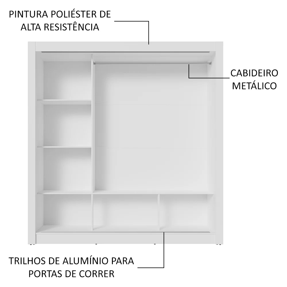 Guarda-Roupa Casal 3 Portas de Correr de Espelho Branco Nobre Madesa - Image 6