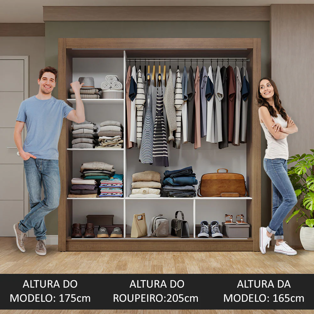 Guarda-Roupa Casal 3 Portas de Correr de Espelho Rustic Nobre Madesa - Image 5