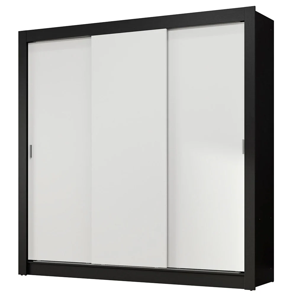 Guarda-Roupa Casal 3 Portas de Correr Preto/Branco Nobre Madesa - Image 2