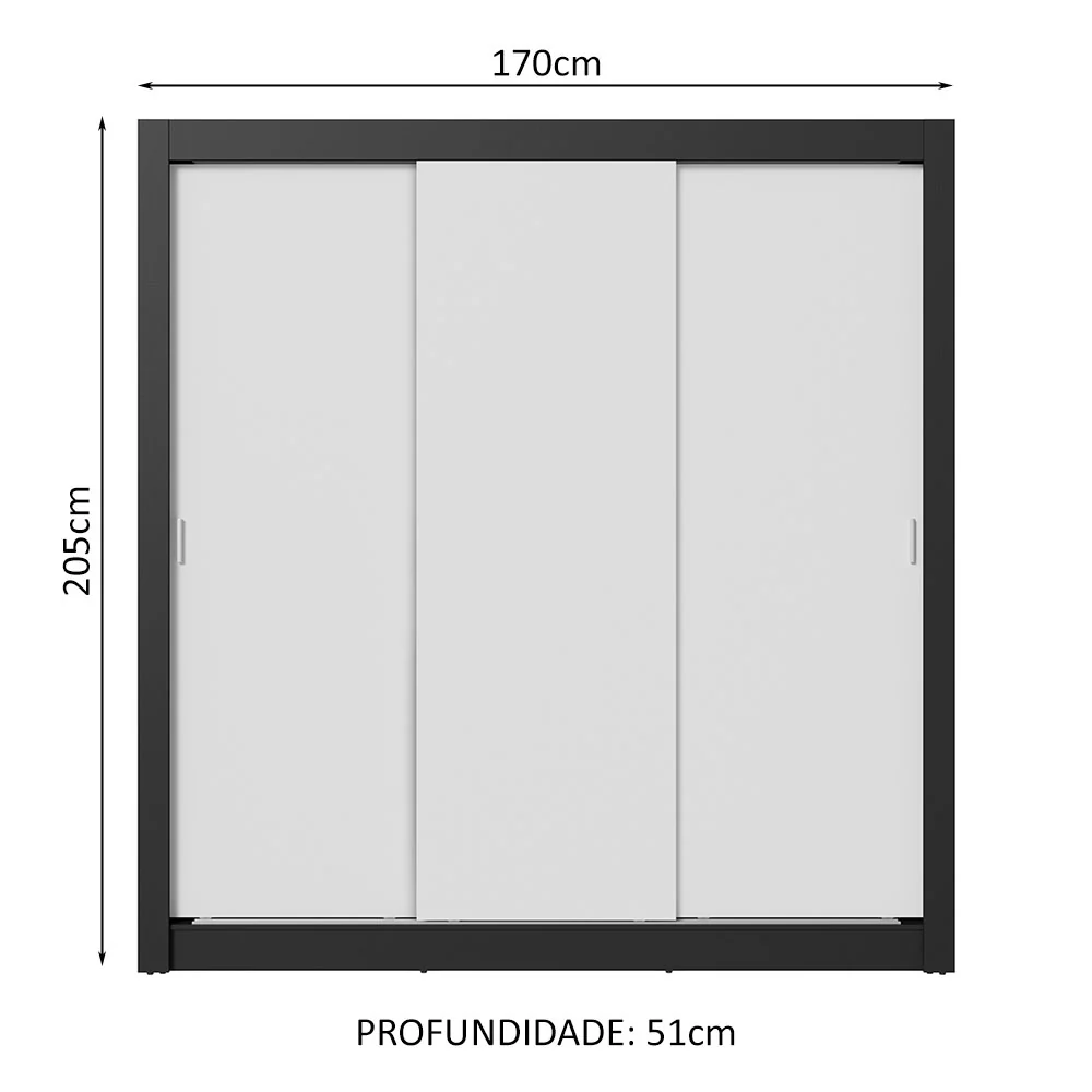 Guarda-Roupa Casal 3 Portas de Correr Preto/Branco Nobre Madesa - Image 3