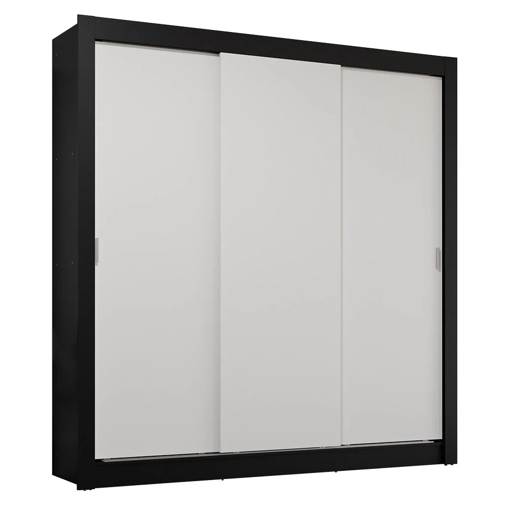 Guarda-Roupa Casal 3 Portas de Correr Preto/Branco Sublime Plus Madesa - Image 2