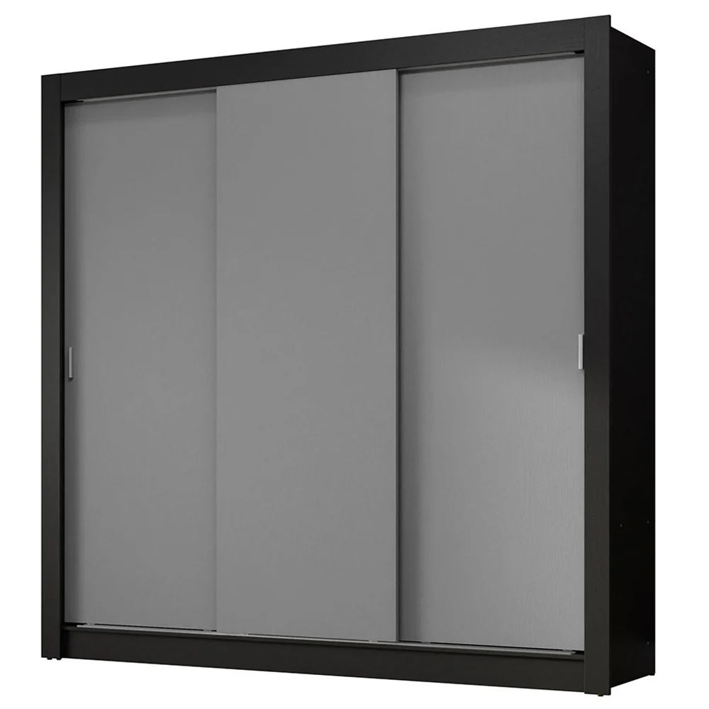Guarda-Roupa Casal 3 Portas de Correr Preto/Cinza Nobre Madesa - Image 2