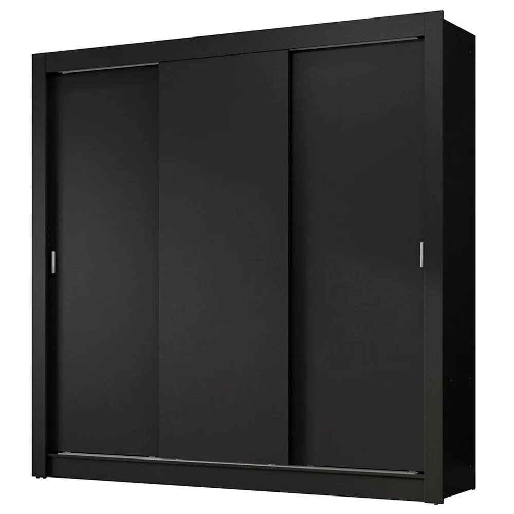 Guarda-Roupa Casal 3 Portas de Correr Preto Nobre Madesa - Image 2