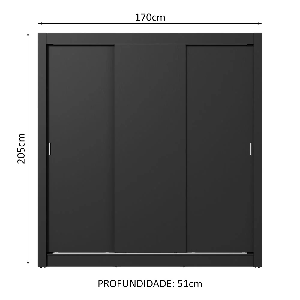 Guarda-Roupa Casal 3 Portas de Correr Preto Nobre Madesa - Image 3