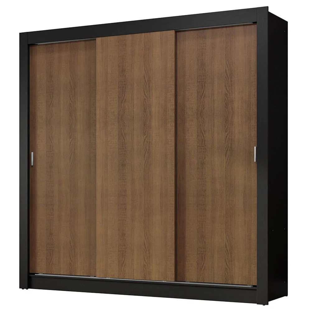 Guarda-Roupa Casal 3 Portas de Correr Preto/Rustic Nobre Madesa - Image 2