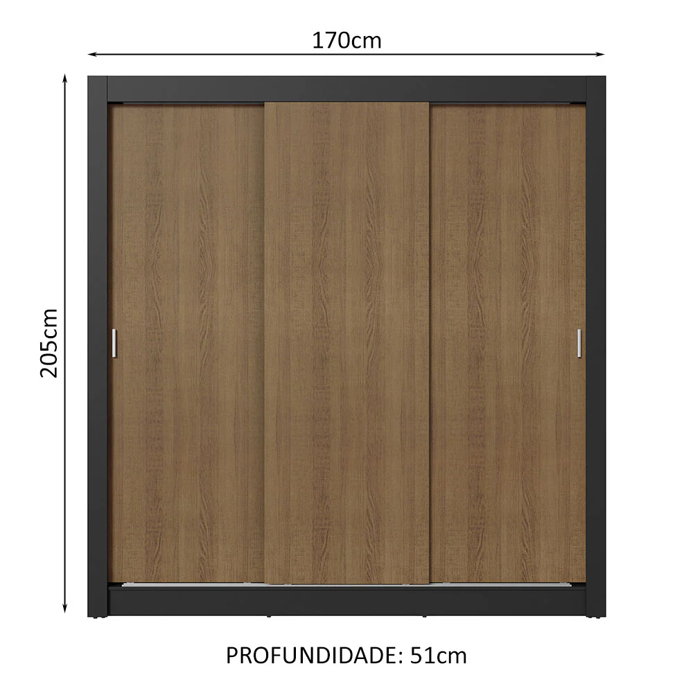 Guarda-Roupa Casal 3 Portas de Correr Preto/Rustic Nobre Madesa - Image 3