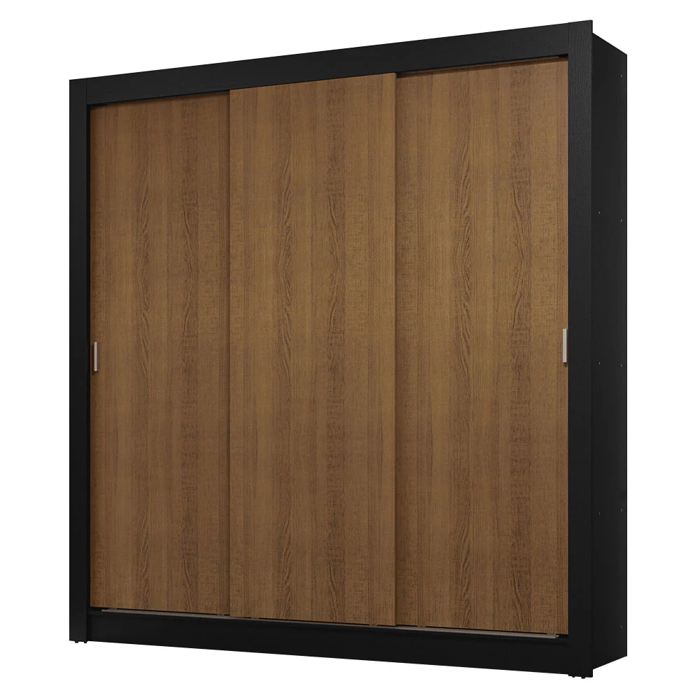 Guarda-Roupa Casal 3 Portas de Correr Preto/Rustic Sublime Madesa - Image 2