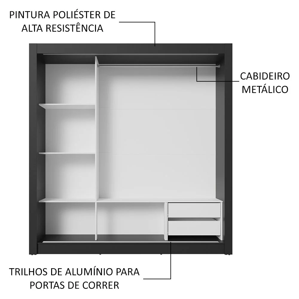 Guarda-Roupa Casal 3 Portas de Correr Preto/Rustic Sublime Madesa - Image 6