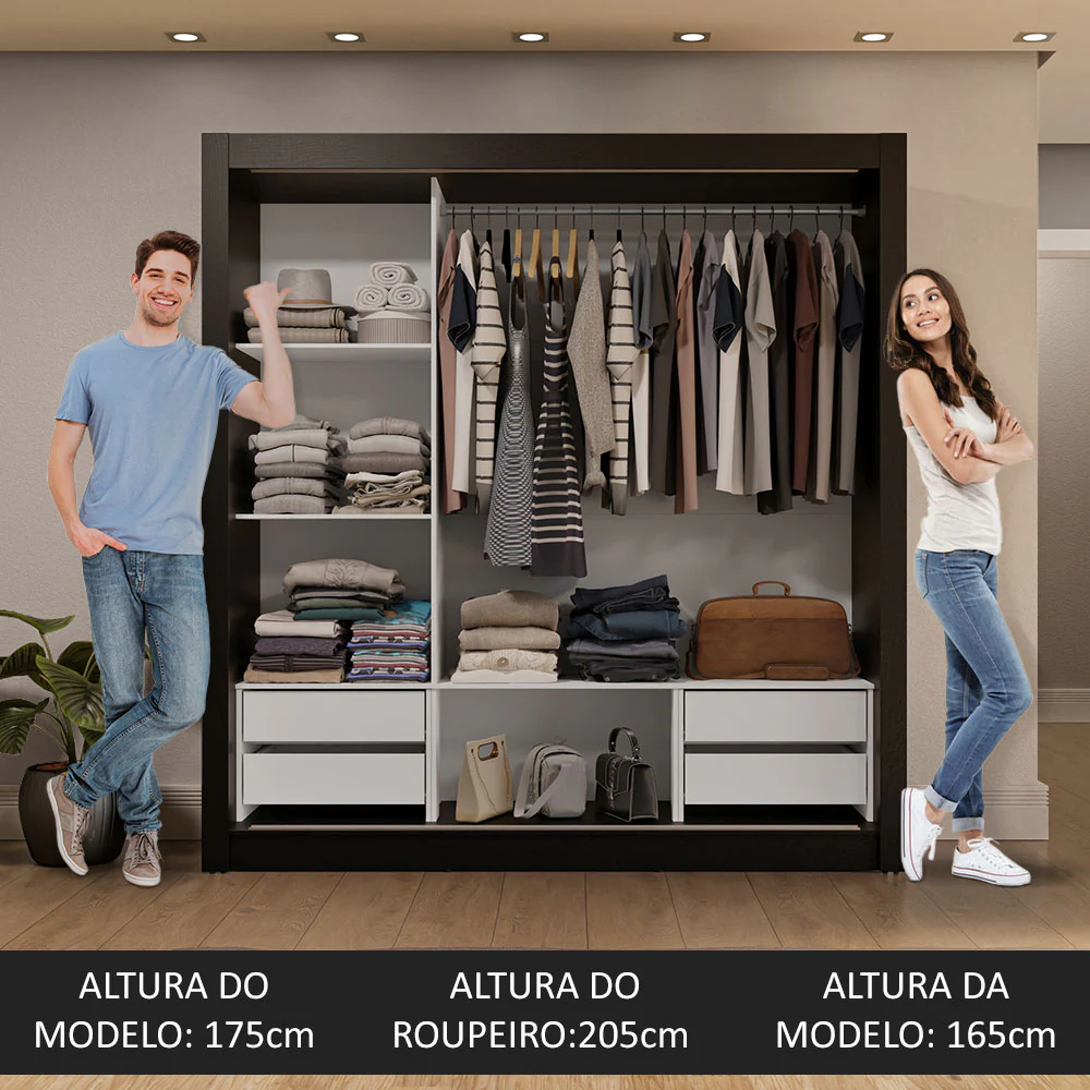 Guarda-Roupa Casal 3 Portas de Correr Preto Sublime Plus Madesa - Image 5