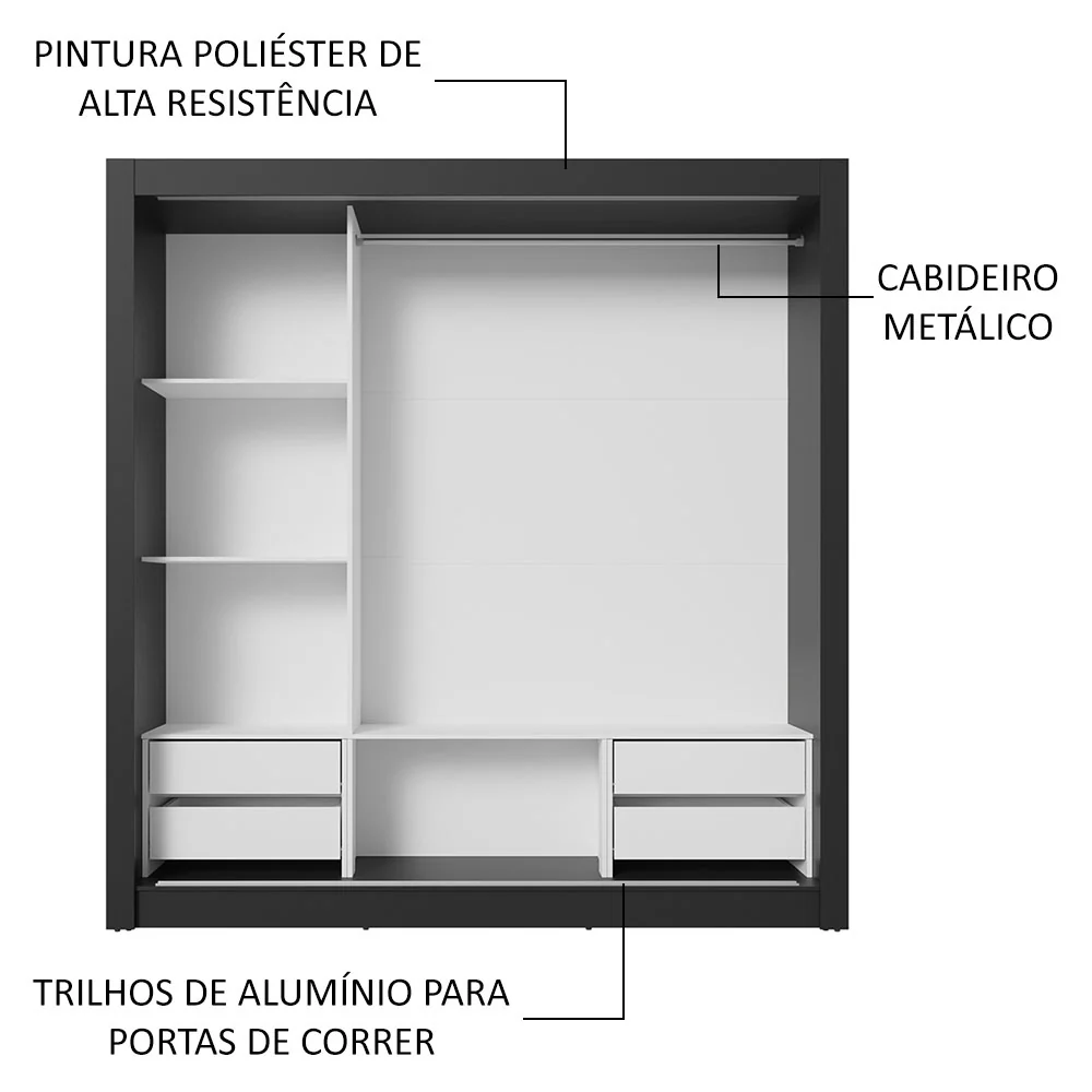 Guarda-Roupa Casal 3 Portas de Correr Preto Sublime Plus Madesa - Image 6