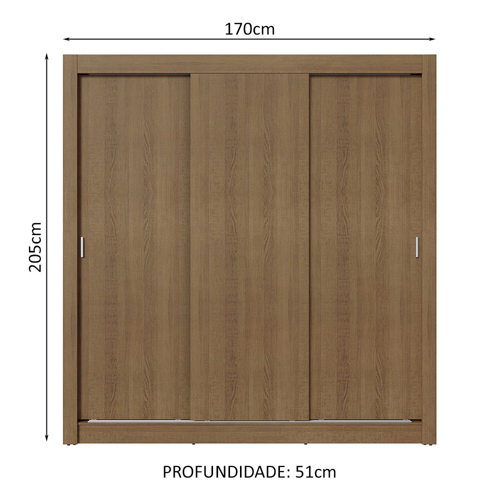 Guarda-Roupa Casal 3 Portas de Correr Rustic Nobre Madesa - Image 3