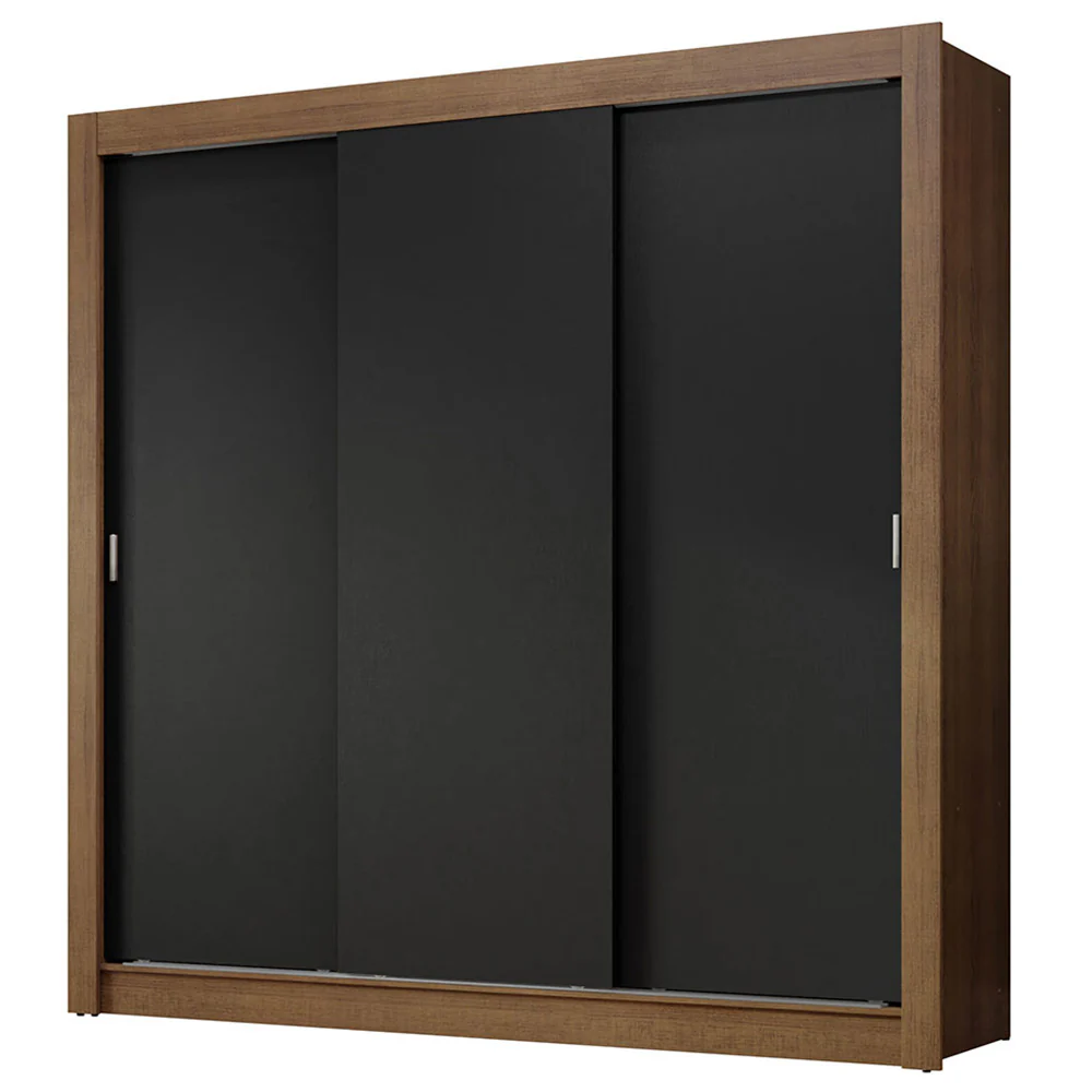 Guarda-Roupa Casal 3 Portas de Correr Rustic/Preto Nobre Madesa - Image 2