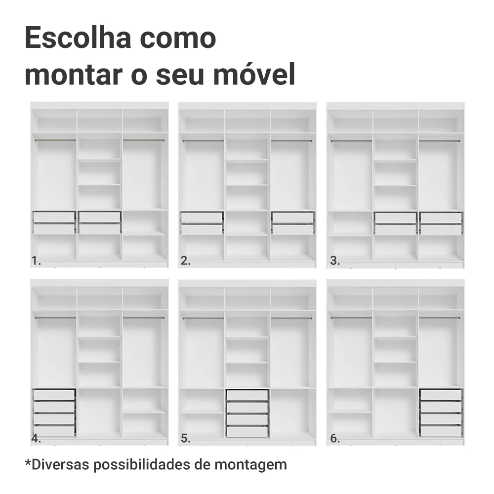 Guarda-Roupa Casal 6 Portas Batentes Branco/Branco/Preto Venus Madesa - Image 5
