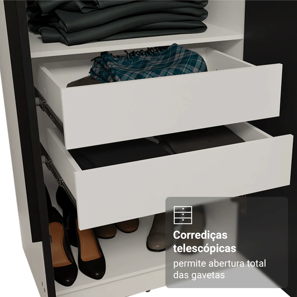 Guarda-Roupa Casal 6 Portas Batentes Branco/Preto/Preto Venus Madesa - Image 7