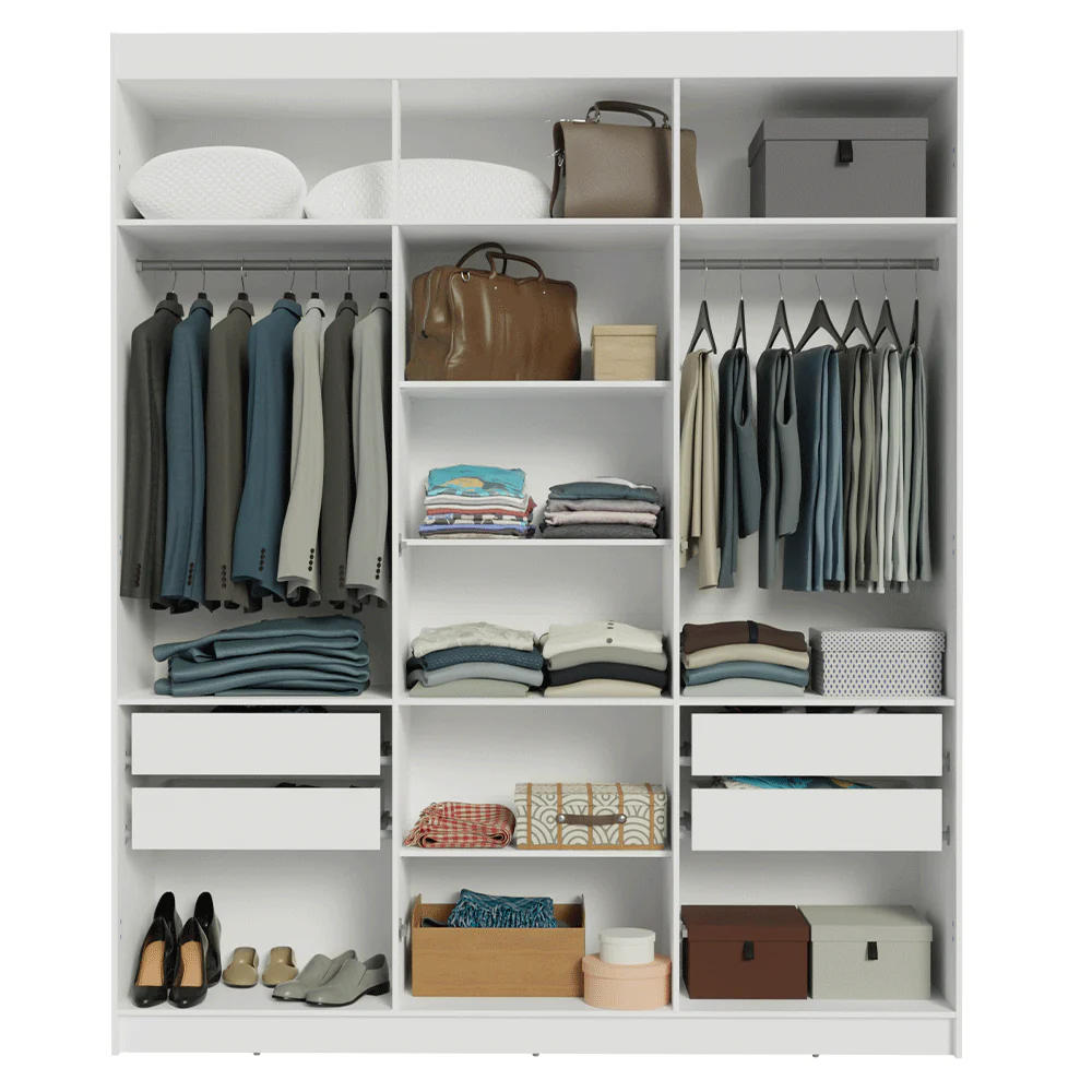 Guarda-Roupa Casal 6 Portas Batentes Branco/Preto/Preto Venus Madesa - Image 9