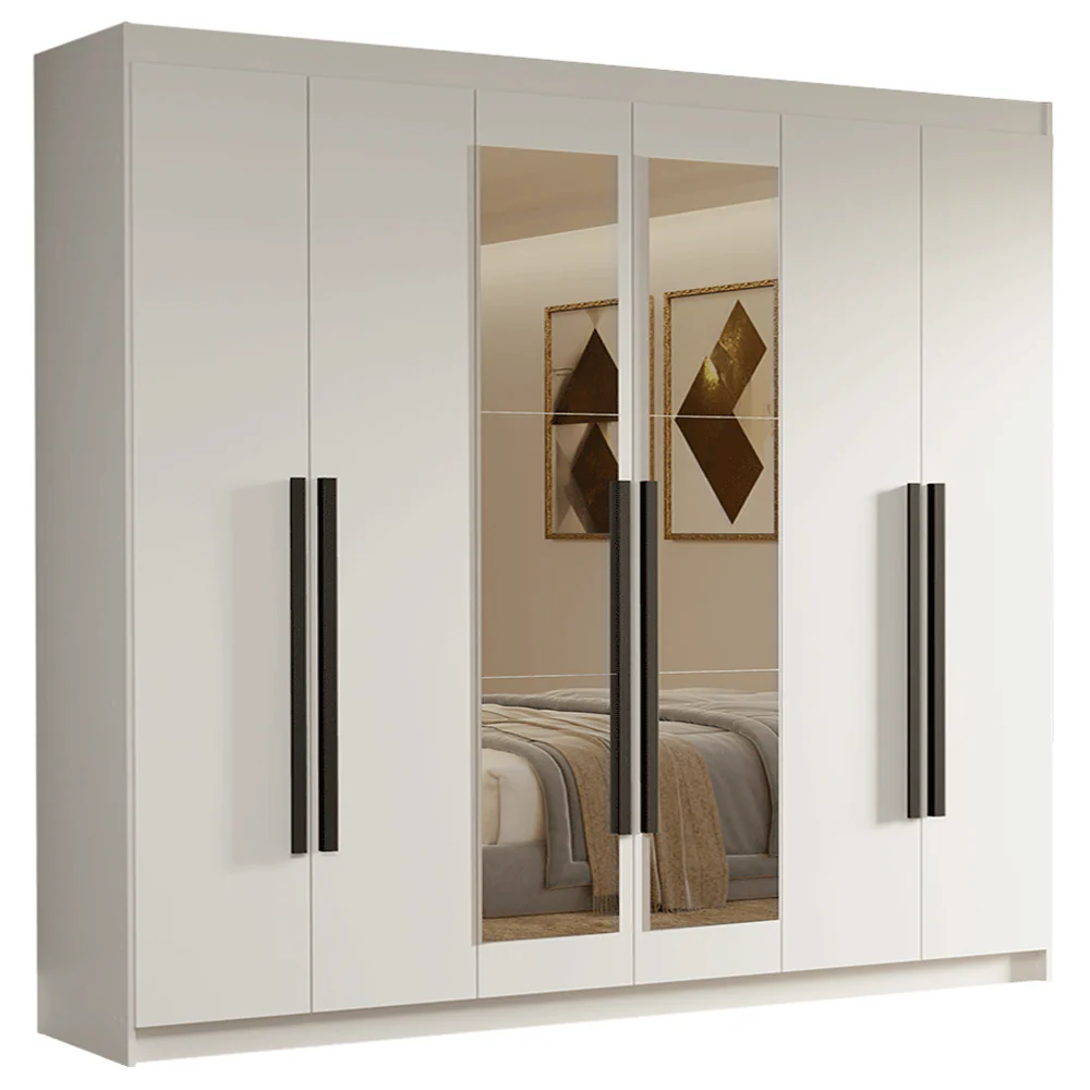 Guarda-Roupa Casal 6 Portas Batentes com Espelho Branco/Branco/Preto Venus Madesa - Image 2