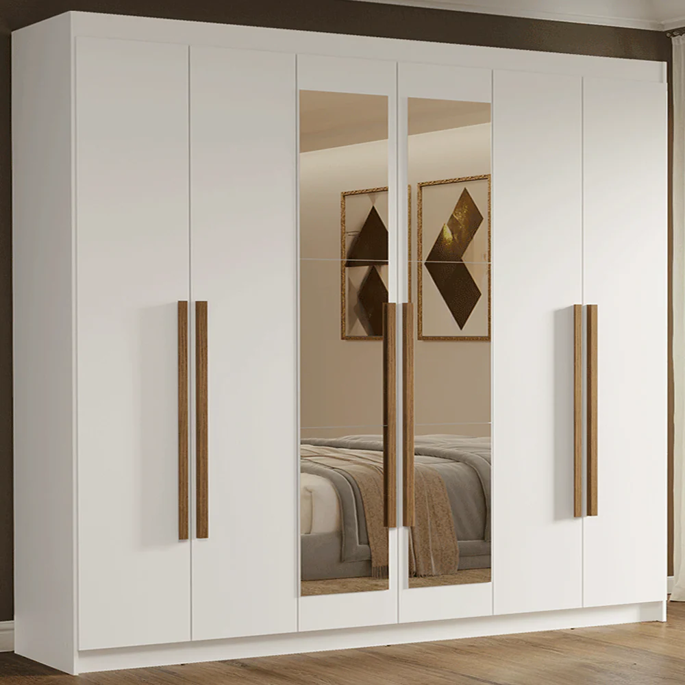 Guarda-Roupa Casal 6 Portas Batentes com Espelho Branco/Branco/Rustic Venus Madesa - Image 2