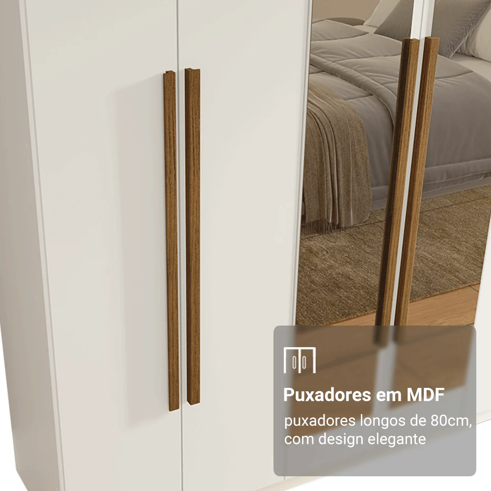 Guarda-Roupa Casal 6 Portas Batentes com Espelho Branco/Branco/Rustic Venus Madesa - Image 6