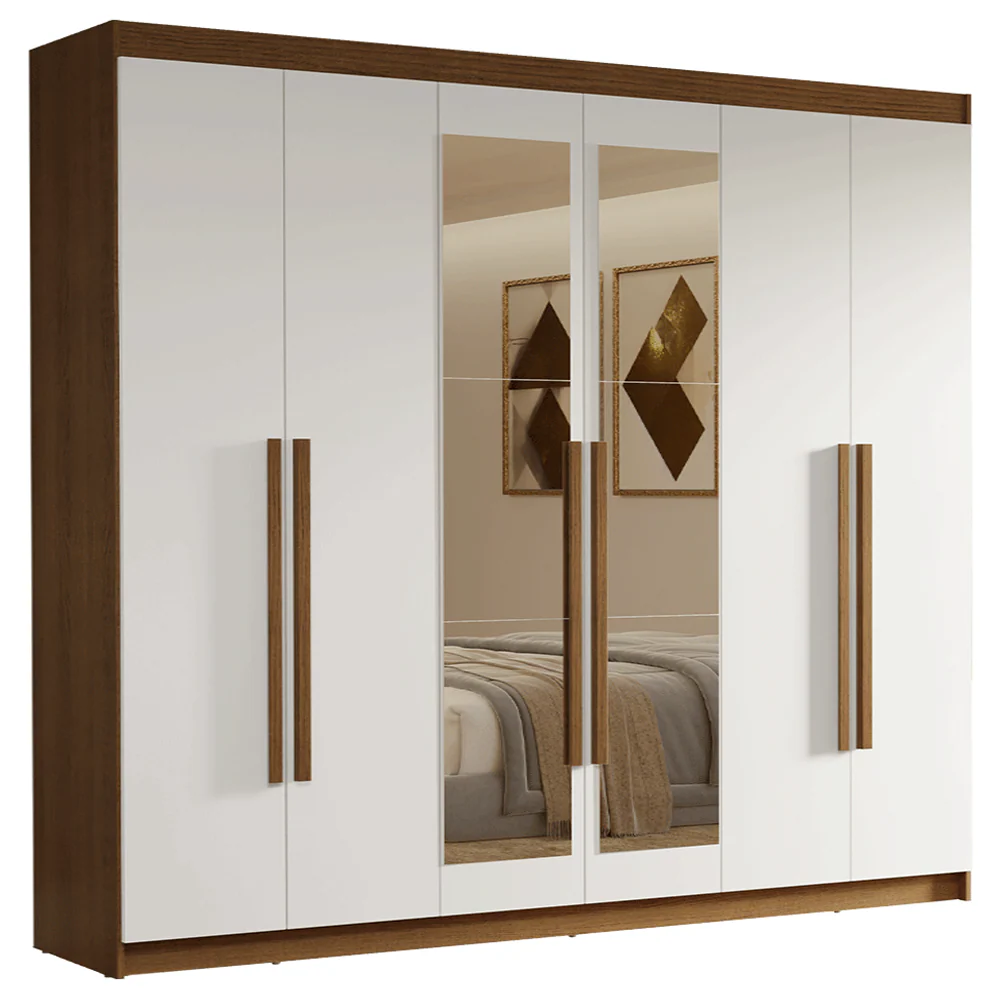 Guarda-Roupa Casal 6 Portas Batentes com Espelho Rustic/Branco/Rustic Venus Madesa - Image 2