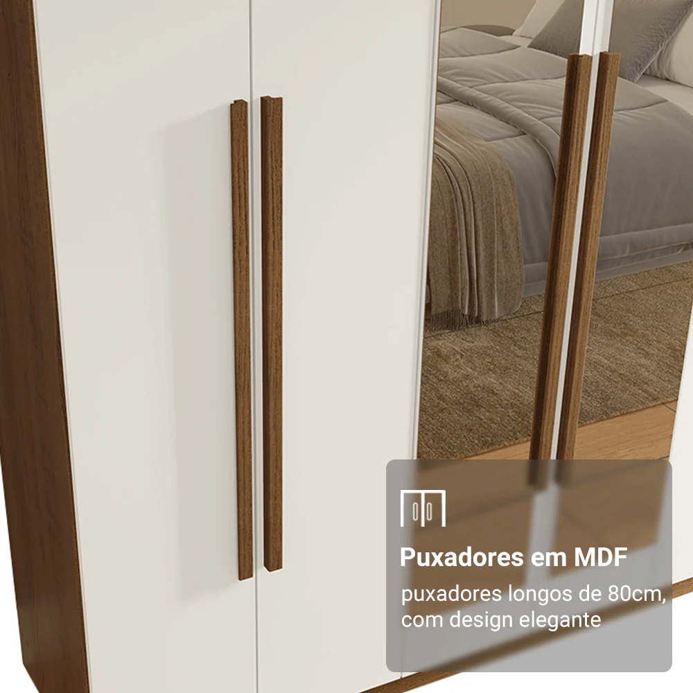 Guarda-Roupa Casal 6 Portas Batentes com Espelho Rustic/Branco/Rustic Venus Madesa - Image 6
