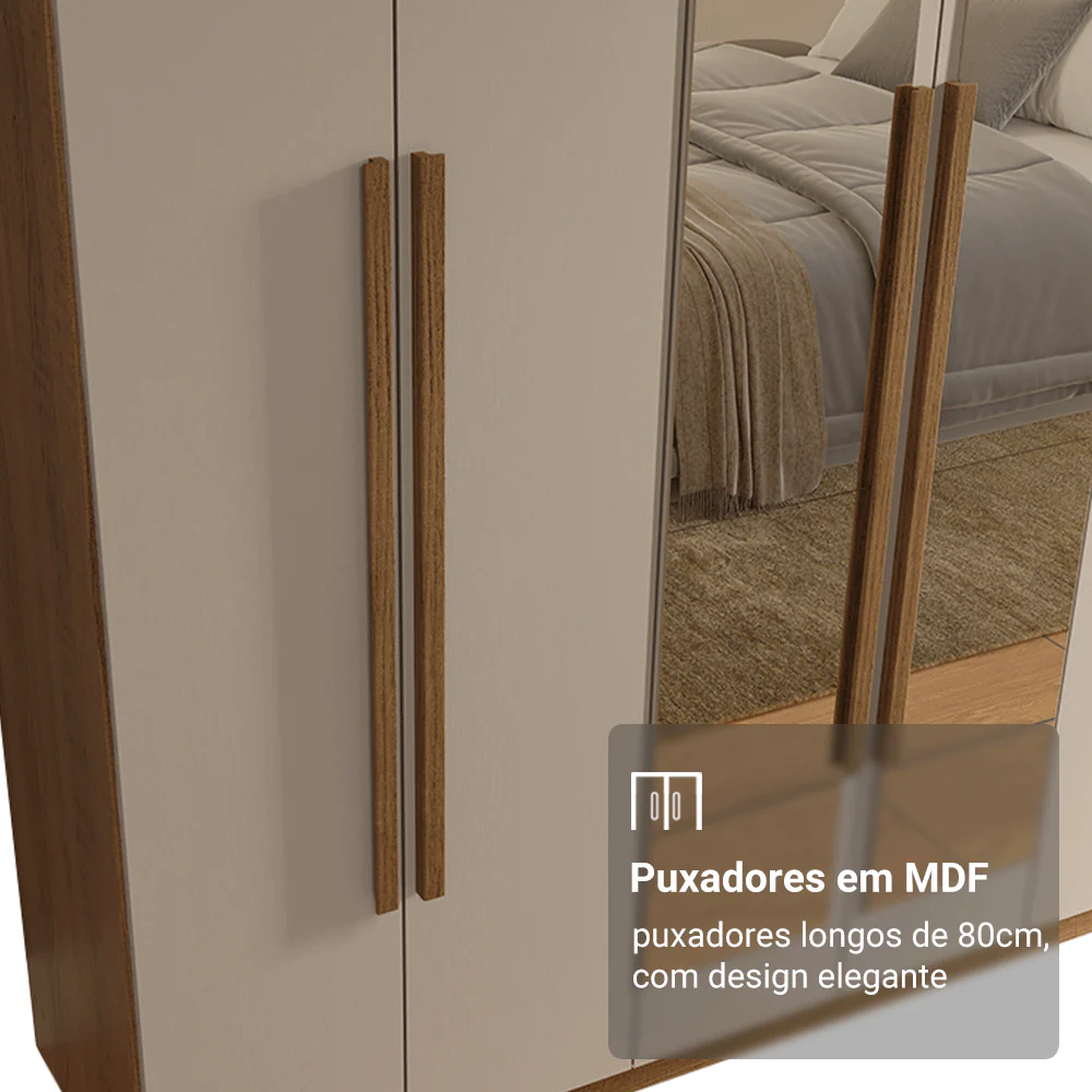 Guarda-Roupa Casal 6 Portas Batentes com Espelho Rustic/Crema/Rustic Venus Madesa - Image 6