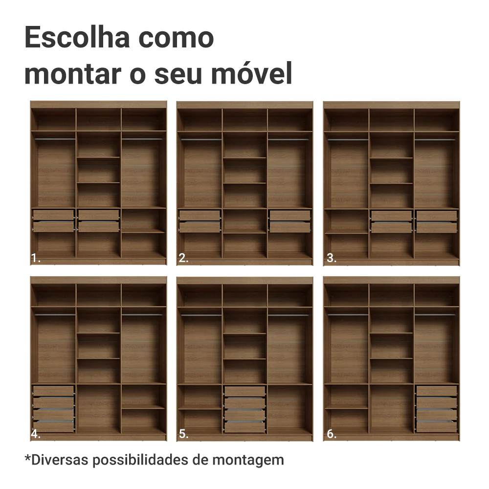 Guarda-Roupa Casal 6 Portas Batentes Rustic/Branco/Rustic Venus Madesa - Image 4