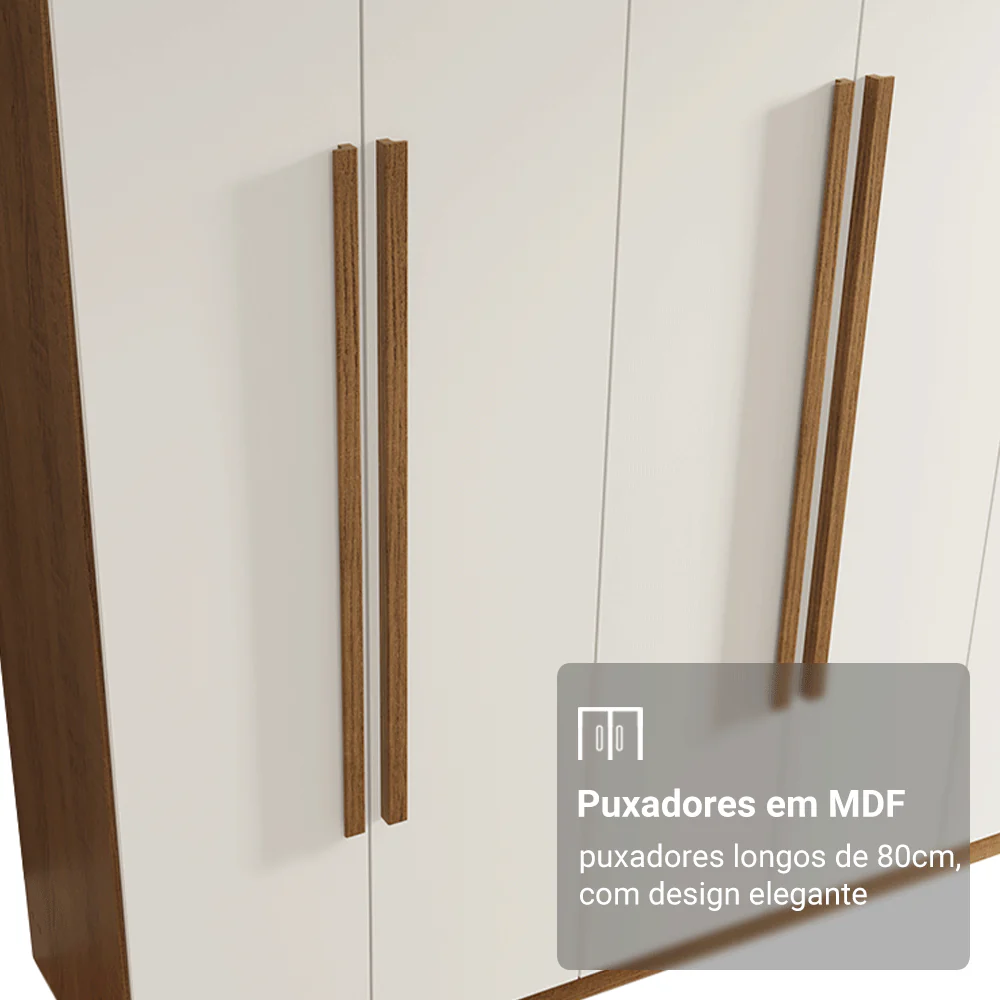 Guarda-Roupa Casal 6 Portas Batentes Rustic/Branco/Rustic Venus Madesa - Image 5