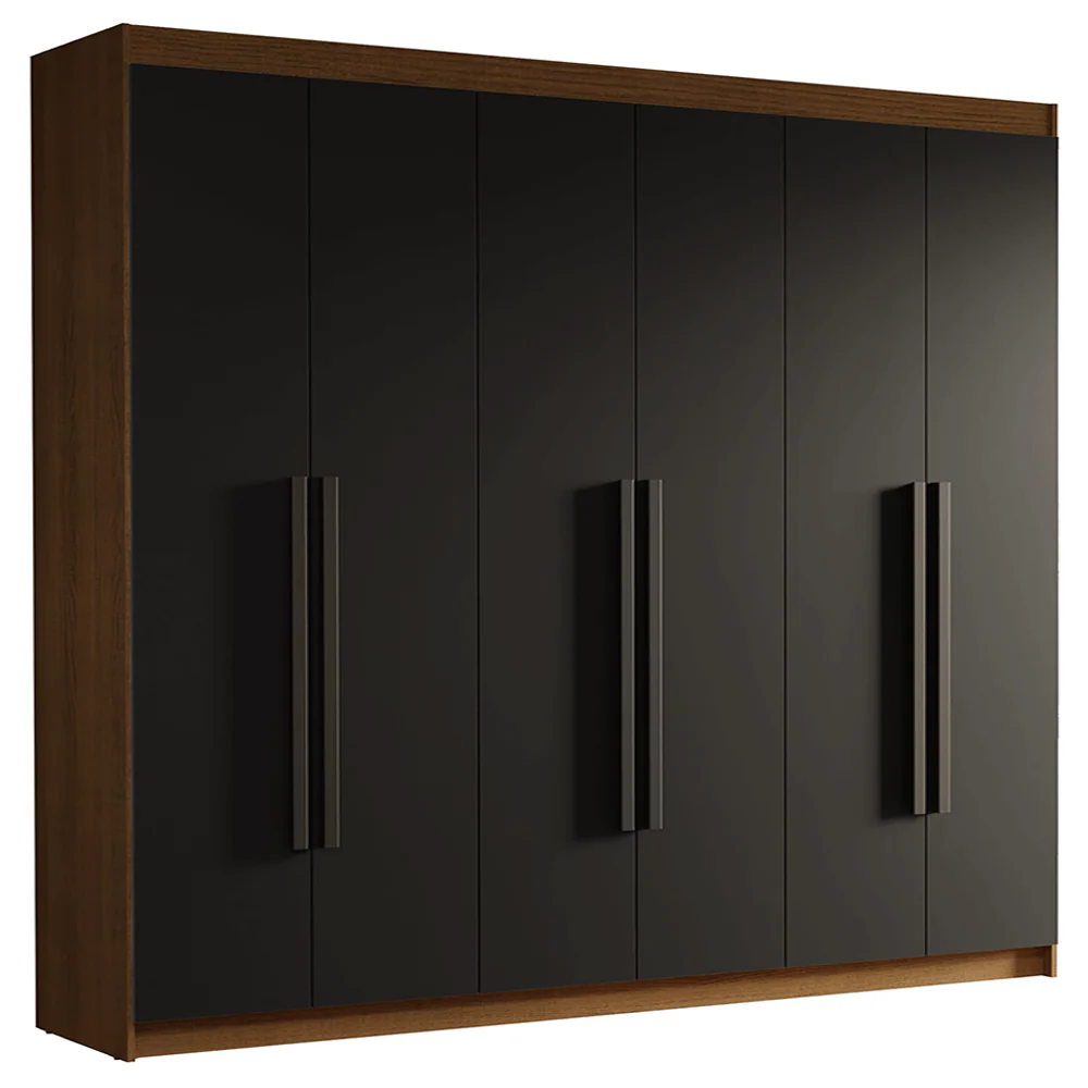 Guarda-Roupa Casal 6 Portas Batentes Rustic/Preto/Preto Venus Madesa - Image 2