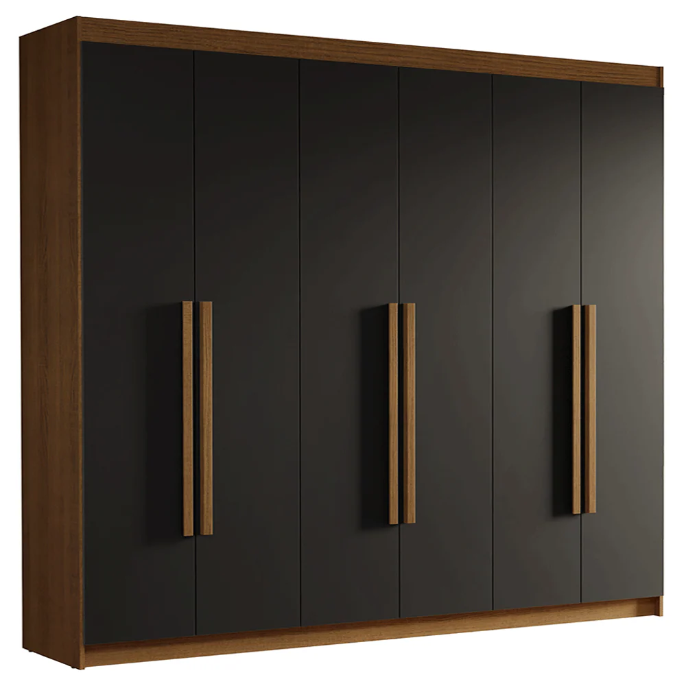 Guarda-Roupa Casal 6 Portas Batentes Rustic/Preto/Rustic Venus Madesa - Image 2