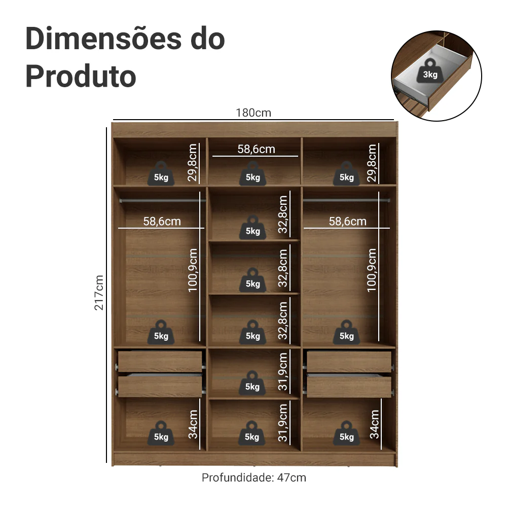 Guarda-Roupa Casal 6 Portas Batentes Rustic/Preto/Rustic Venus Madesa - Image 3