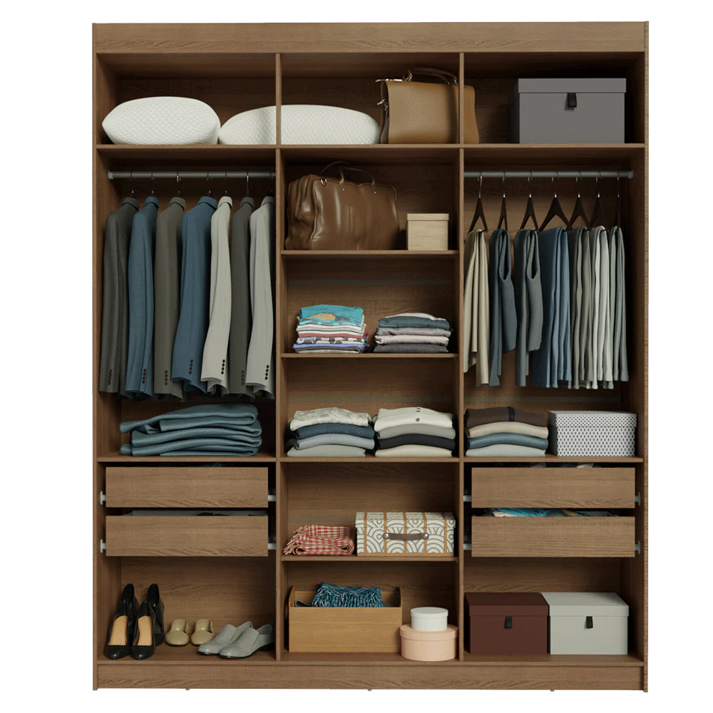 Guarda-Roupa Casal 6 Portas Batentes Rustic/Preto/Rustic Venus Madesa - Image 9