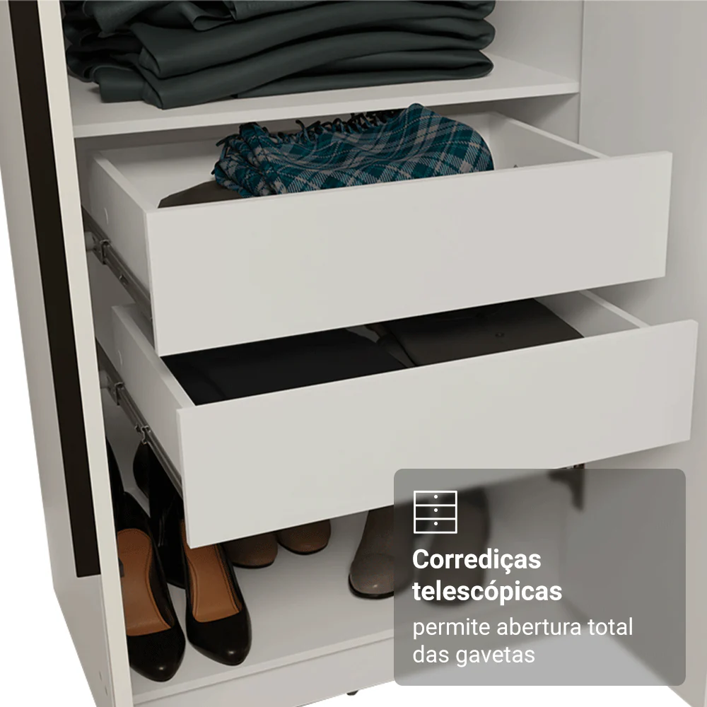 Guarda-Roupa Casal 8 Portas Batentes Branco/Branco/Preto Venus Madesa - Image 7