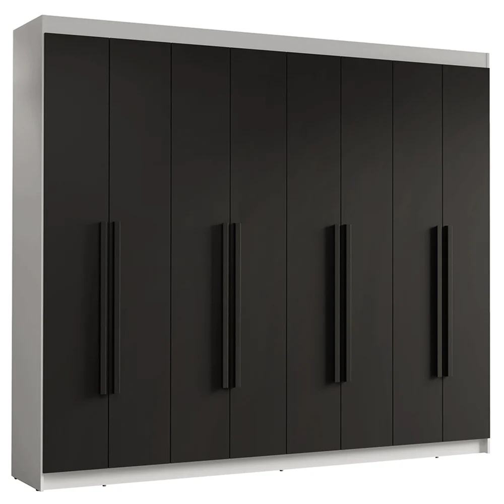 Guarda-Roupa Casal 8 Portas Batentes Branco/Preto/Preto Venus Madesa - Image 2