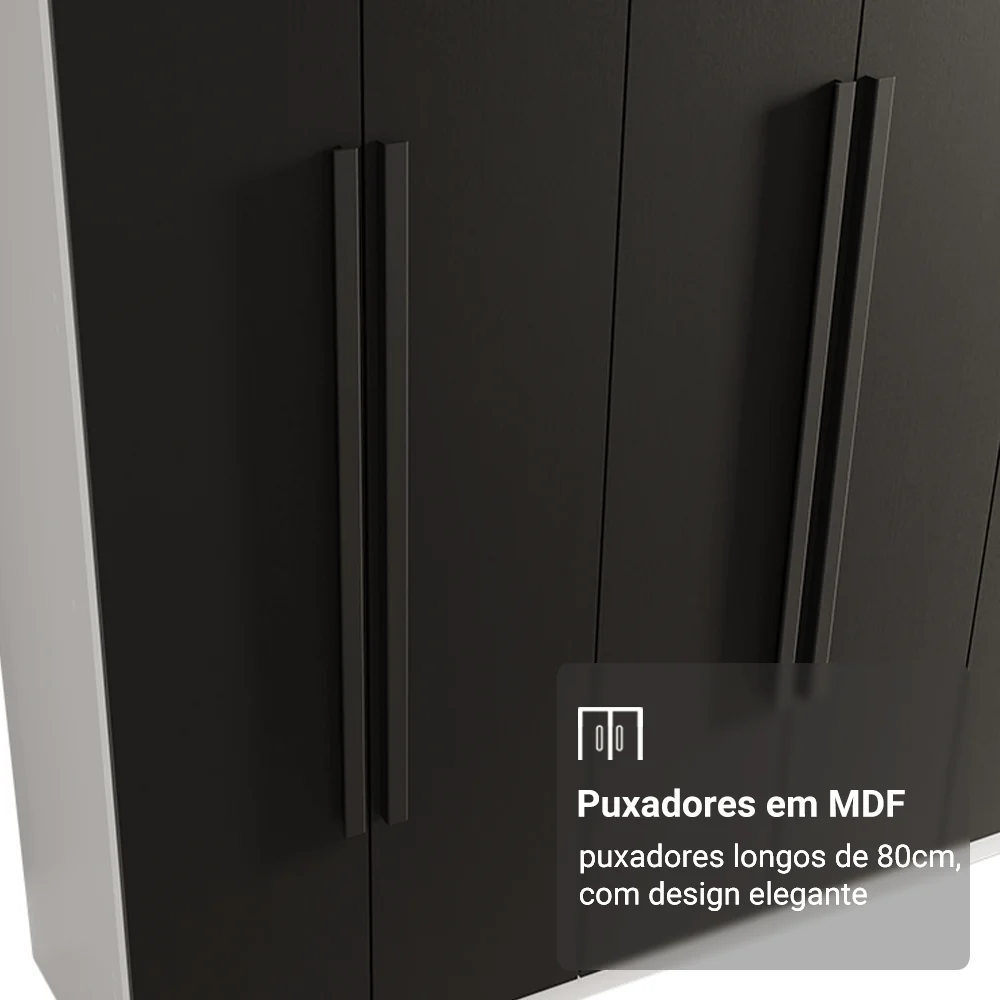 Guarda-Roupa Casal 8 Portas Batentes Branco/Preto/Preto Venus Madesa - Image 6