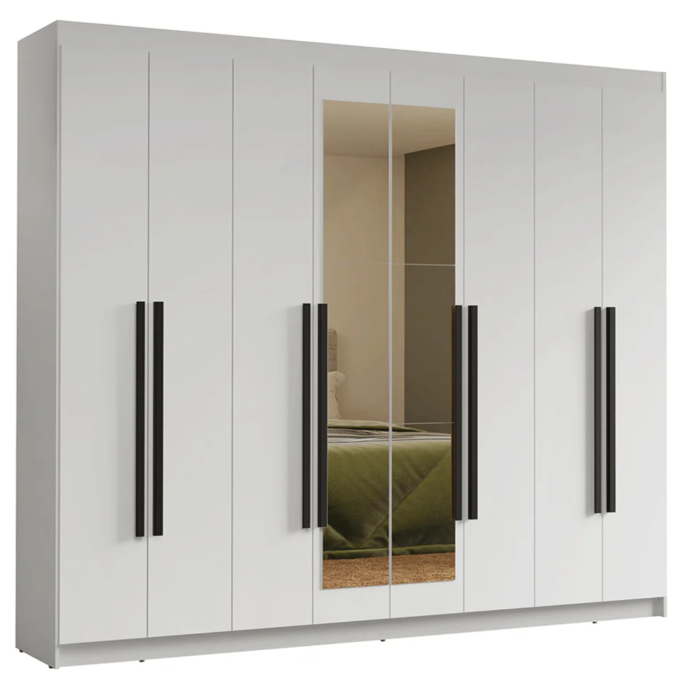 Guarda-Roupa Casal 8 Portas Batentes com Espelho Branco/Branco/Preto Venus Madesa - Image 2
