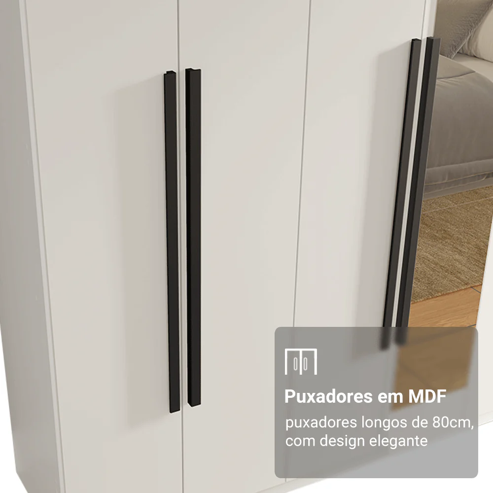 Guarda-Roupa Casal 8 Portas Batentes com Espelho Branco/Branco/Preto Venus Madesa - Image 6