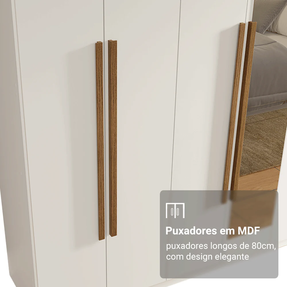 Guarda-Roupa Casal 8 Portas Batentes com Espelho Branco/Branco/Rustic Venus Madesa - Image 6