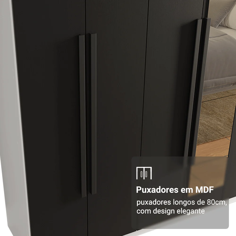 Guarda-Roupa Casal 8 Portas Batentes com Espelho Branco/Preto/Preto Venus Madesa - Image 6
