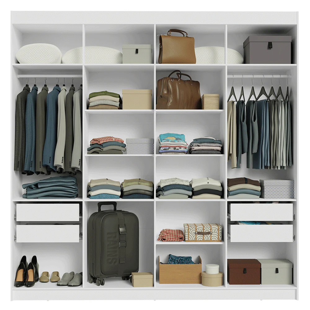 Guarda-Roupa Casal 8 Portas Batentes com Espelho Branco/Preto/Preto Venus Madesa - Image 9