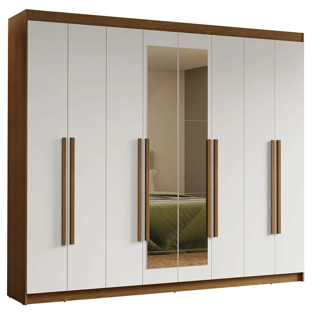 Guarda-Roupa Casal 8 Portas Batentes com Espelho Rustic/Branco/Rustic Venus Madesa - Image 2